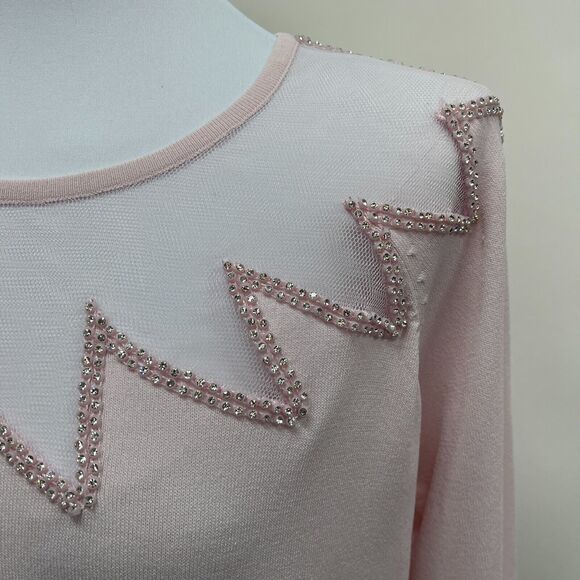 A. D. Originals Women's Top Medim Light Pink Sheer Rhinestones - Picture 2 of 11
